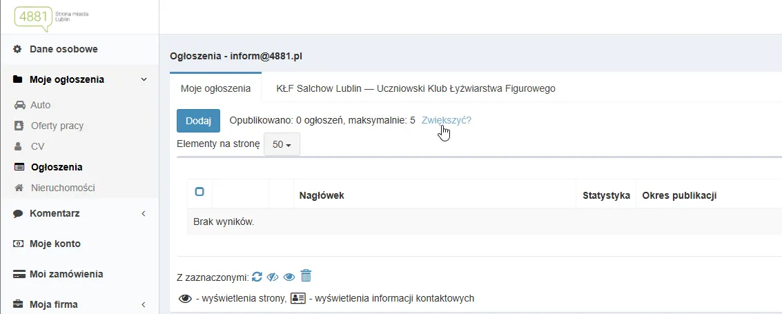 Sekcja „Ogłoszenia”
